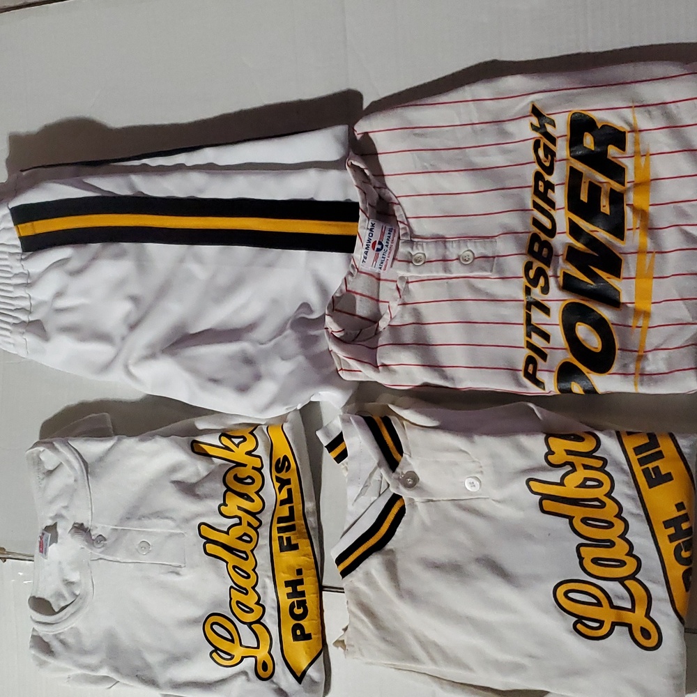 Vintage softball/baseball uniforms Ladbroke Pgh Fillys and Pittsburgh Power